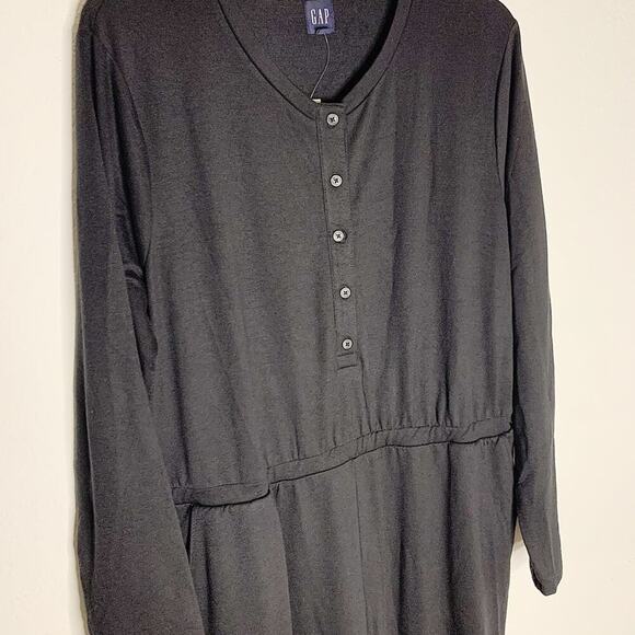 NWT GAP True Black Long Sleeve Henley Sweatshirt Jumpsuit Size XL Tall - Picture 4 of 8
